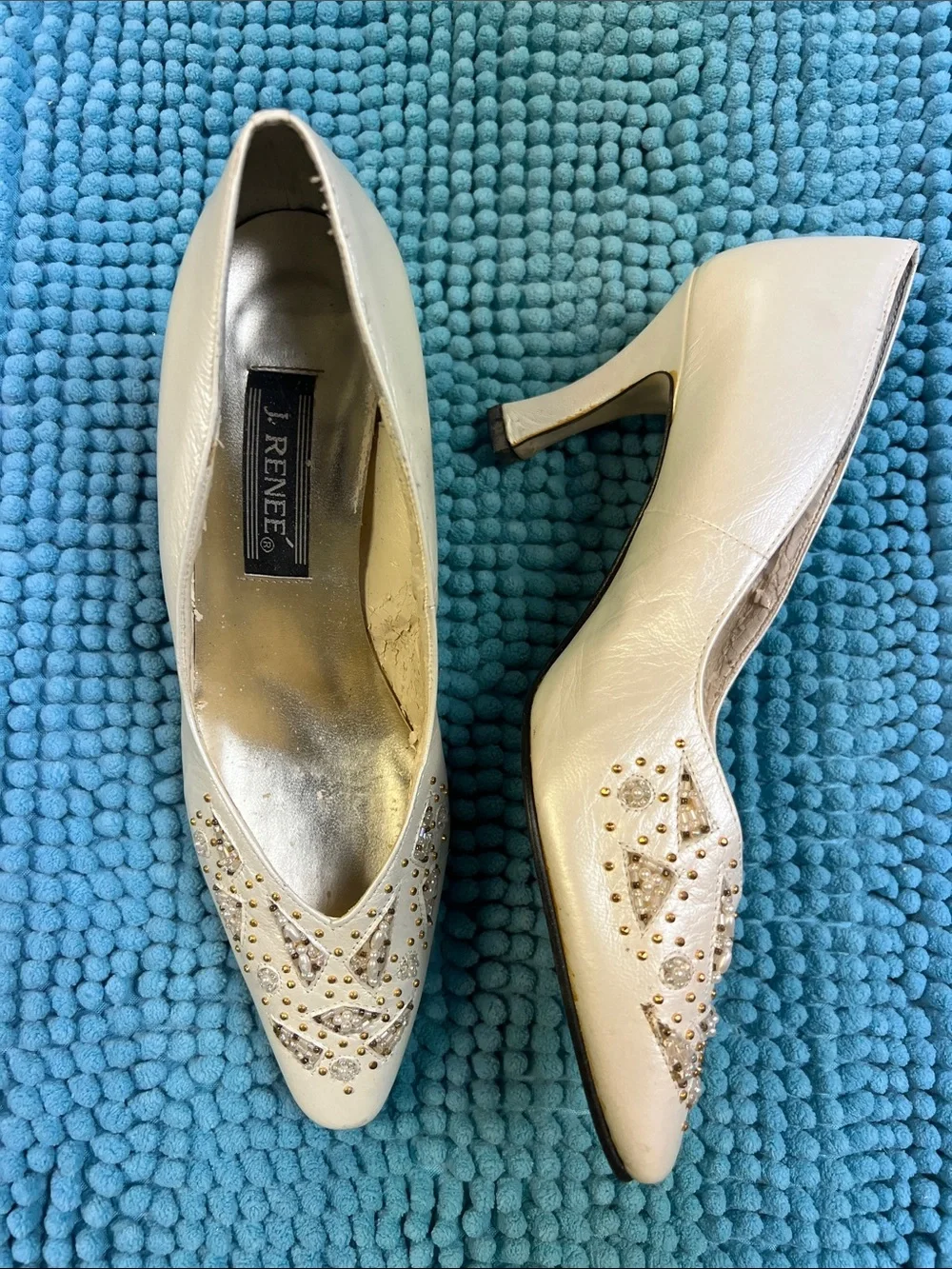 J.Renee Ivory Pointed Toe Flats with Crystal Accents
